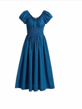 Doen XS Teal Blue Midi Dress with Puff Sleeves